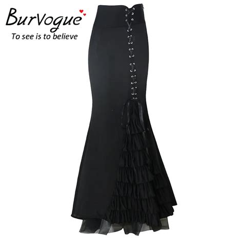 Burvogue High Waist Elastic Ruffle Thin Steampunk Skirts Mermaid Skirt