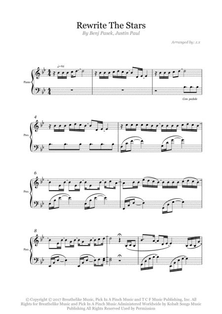 Rewrite The Stars Arr Z X By Zac Efron Zendaya Sheet Music For