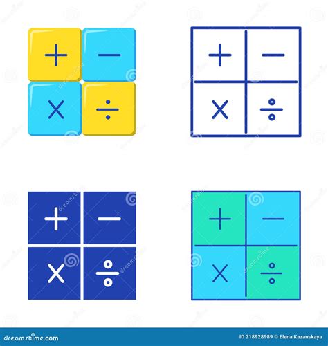 Basic Math Operations Icon Set In Flat And Line Style Stock