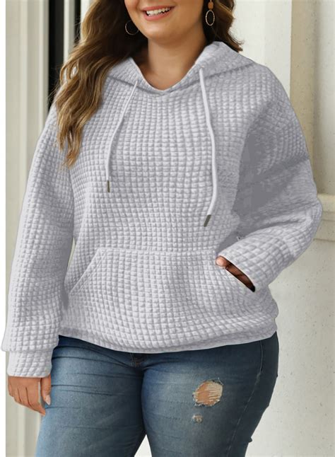 Eytino Womens Plus Size Hoodies Tops Casual Long Sleeve Drawstring Waffle Pullover Sweatshirt