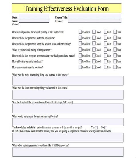 Training Effectiveness Form Sample Best Of Document Template