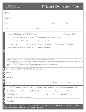 Fillable Online Tribute Donation Form Arizona Humane Society Fax