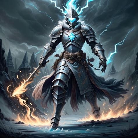 Premium Ai Image A Knight With A Sword And Lightning Bolts