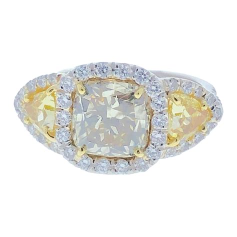 Fancy Intense Greenish Yellow Diamond Platinum Ring At Stdibs