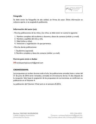 Convocatoria Volumen Revista Yachay Kusunchi Pdf