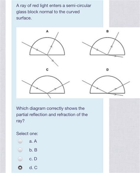 Solved A Ray Of Red Light Enters A Semi Circular Glass Block