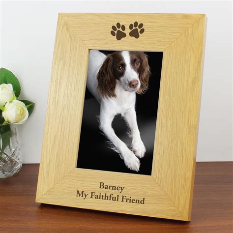 Personalised Oak Finish 4x6 Paw Prints Photo Frame Dog Picture Frame