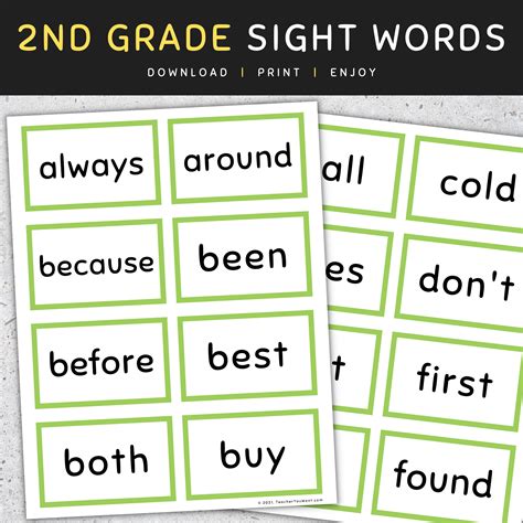sight words flashcards  grade sight words   teachers