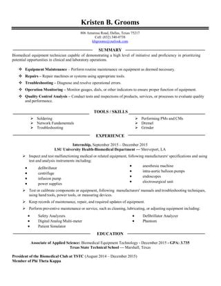 K Grooms Resume Pdf