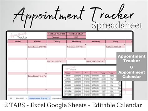 Appointment Tracker Excel Spreadsheet Appointment Template Appointment Calendar Appointment