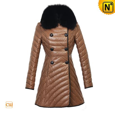 Womens Fox Fur Collar Leather Down Coat Cw681164 Cwmalls