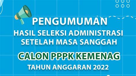 Pengumuman Hasil Masa Sanggah Seleksi Administrasi Calon PPPK Kemenag