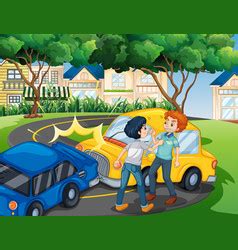 Accident Scene With Car On Road Royalty Free Vector Image