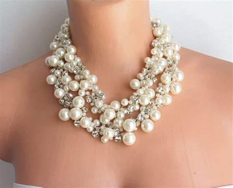 Bridal Pearl Statement Necklace Wedding Pearl Necklace Etsy In 2020