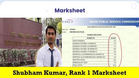 Upsc Topper 2020 Rank 1 Marksheet Shubham Kumar Upsc Topper 2020 Youtube