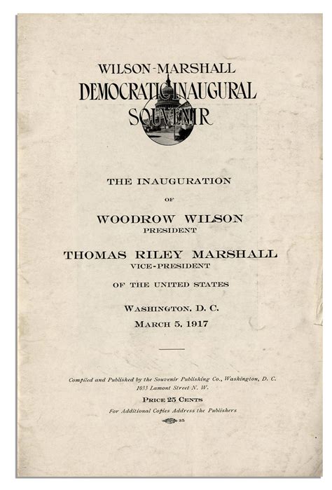 Lot Detail Inaugural Program For Woodrow Wilson 5 March 1917 One