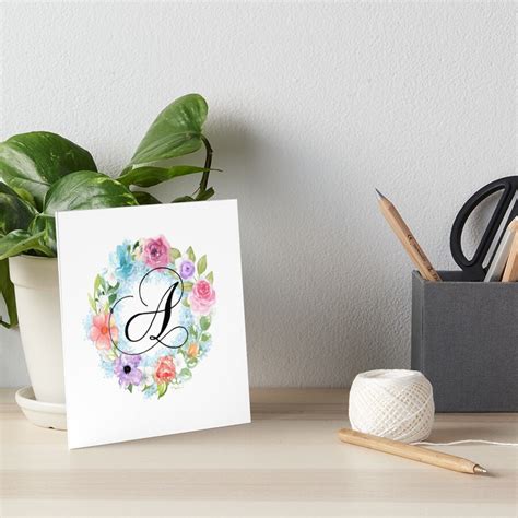 Watercolor Floral Wreath Monogram Letter A Art Board Print For Sale