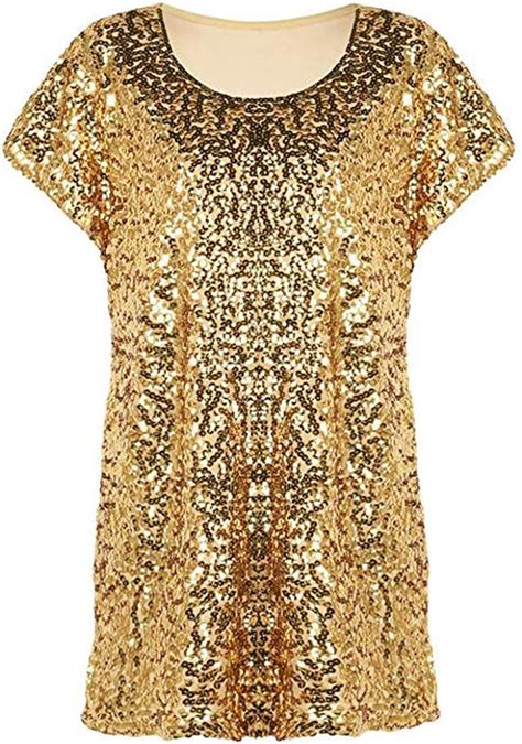 Geilisungren Top Damen Kurzarm Blingeling Glitzer Pailletten T Shirt