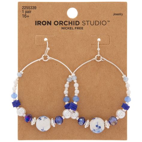 Blue White Beaded Hoop Earrings Hobby Lobby