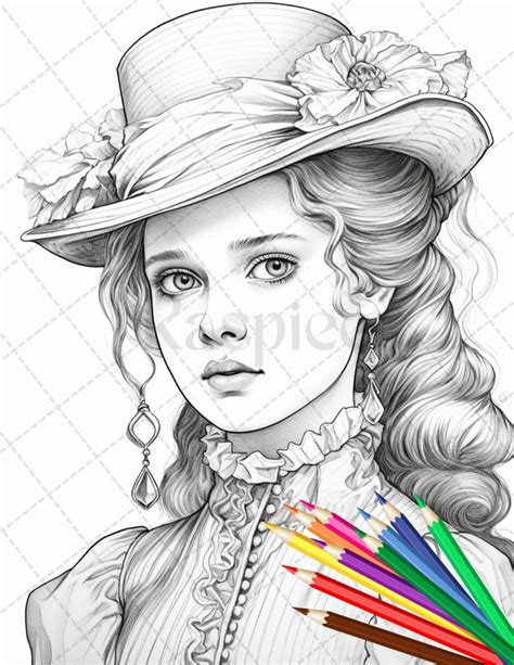 36 Beautiful Victorian Girls Coloring Pages Printable For Adults Gray