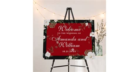 Black And Red Elegant Floral Wedding Welcome Sign Zazzle