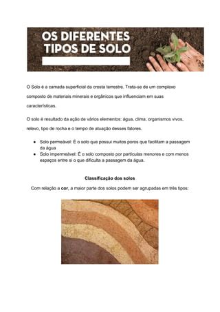Como Pode Ser Classificado O Solo - Os tipos de solo | PDF