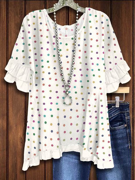 Colorful Polka Dot Layered Ruffle Sleeve Blouse Lovelinessboutique