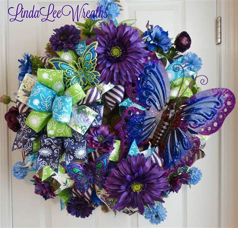 Butterfly Wreath In Vibrant Purples Blues And Greens Spectacular