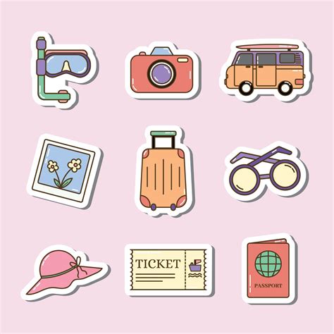 Kawaii Traveling Stuff Stickers Set 12246710 Vector Art At Vecteezy