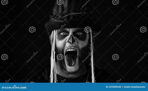 Frightening Man In Skeleton Halloween Cosplay Costume Guy In Creepy