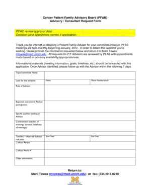 Fillable Online Cancer Med Umich Advisory Consultant Request Form