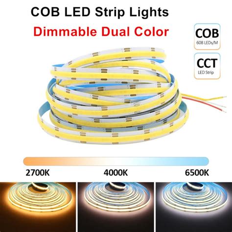 Angelila Dimmable 3 Color COB LED Strip Lights 608 LEDs M High Density