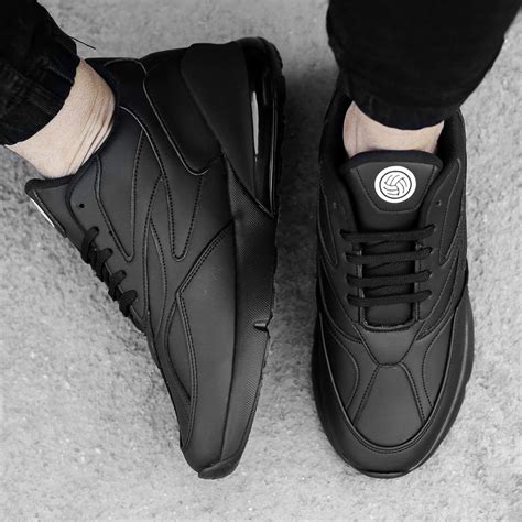 Black Leather Tennis Shoes For Men