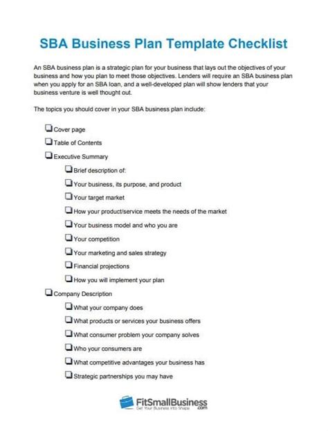 SBA Business Plan Template & Checklist