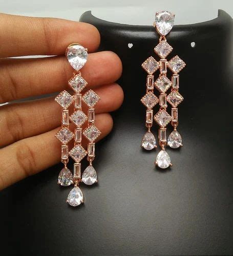 Brass Multicolor American Diamond Or Cubic Zircon Drop Earrings Long