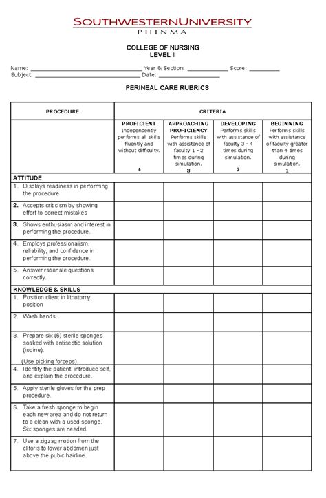 3 Perineal Care Rle College Of Nursing Level Ii Name
