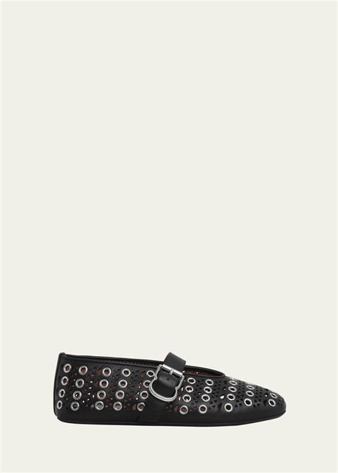 Alaia Vienne Buckle Eyelet Laser Cut Leather Ballet Flats Bergdorf