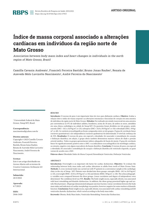 PDF Índice de massa corporal associado a alterações cardíacas em