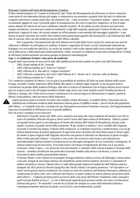 Riassunto Tradurre Nell Italia Del Risorgimento Casalena Schemi E