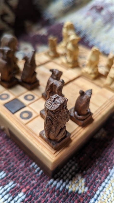 Animal Chess Set, Handcarved Wooden Animal Chess Set Chinese Jungle ...