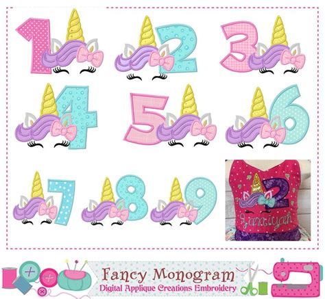 Unicorn Numbers Embroidery Unicorn Embroidery Girl Birthday Numbes