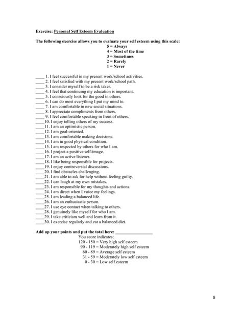 Self Esteem Questionnaire Soar Program Pdf