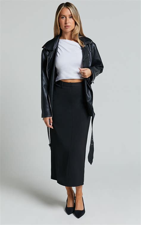 Ellery Faux Leather Jacket Faux Leather Longline Belted Biker Jacket