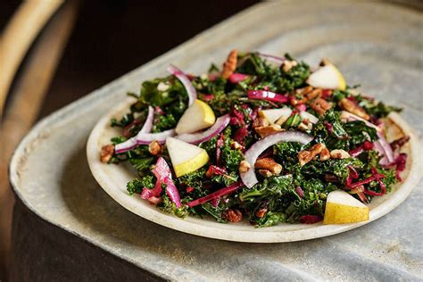 Kale Salad With Pear And Walnuts Recipe Spice Trekkers