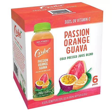 Caribe Cold Pressed Passion Orange Guava Juice Blend 12 Oz 6 Pk