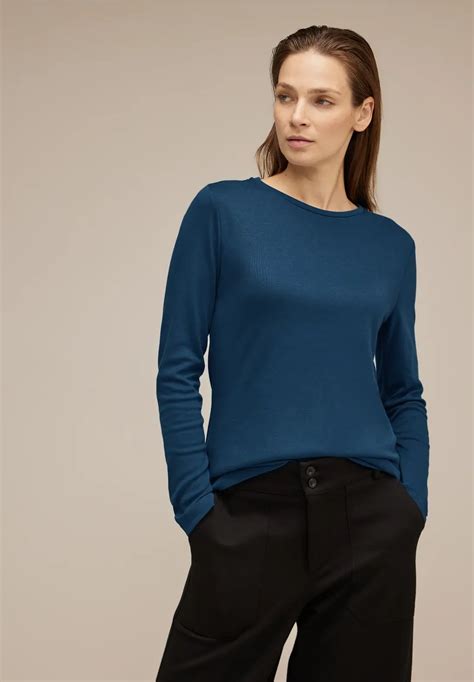 STREET ONE Basic Langarmshirt für Damen in Blau STREET ONE