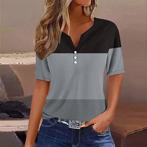 Dasayo Womens Tunic T Shirts Black Short Sleeve Color Block Tunic Tops