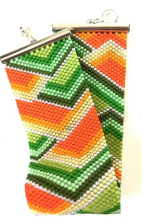 Beading Peyote Bracelet Pattern Geometric Orangegreen Even | Etsy