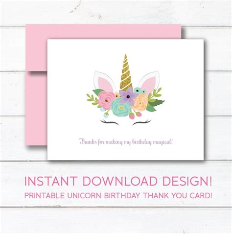 Unicorn Thank You Card Unicorn Birthday Party Theme Magical Unicorn