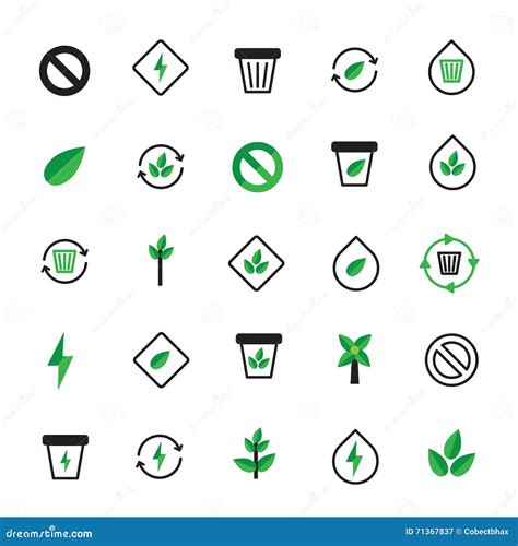 Set Of Black Green Ecology Icons Ecological Illustration Stock Vector